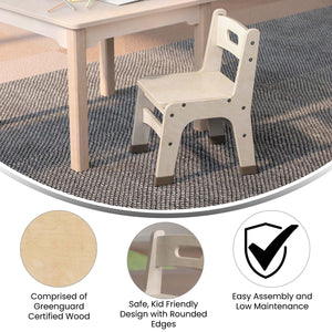 Bright Beginnings Set of 2 Commercial Grade Wooden Classroom Chairs, 10" Seat Height with Non-Slip Foot Caps and Built-In Carrying Handle, Natural Finish