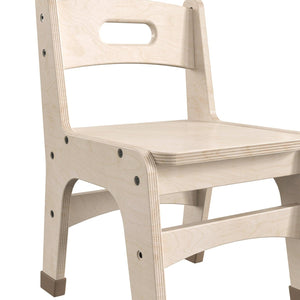 Bright Beginnings Set of 2 Commercial Grade Wooden Classroom Chairs, 10" Seat Height with Non-Slip Foot Caps and Built-In Carrying Handle, Natural Finish