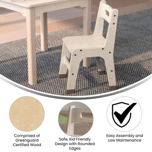 Bright Beginnings Set of 2 Commercial Grade Wooden Classroom Chairs, 11.5" Seat Height with Non-Slip Foot Caps and Built-In Carrying Handle, Natural Finish