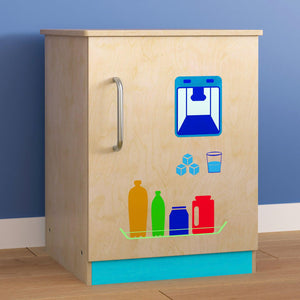 Bright Beginnings Commercial Grade Wooden Children's Kitchen Refrigerator with Integrated Storage