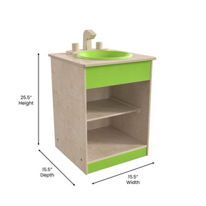 Bright Beginnings Commercial Grade Wooden Children's Kitchen Sink with Integrated Storage