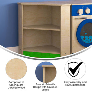 Bright Beginnings Commercial Grade Wooden Kid's Two Tier Corner Kitchen Cabinet