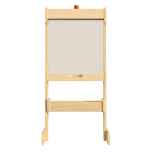 Bright Beginnings Commercial Grade Double Sided Wooden Free-Standing STEAM Easel, Storage Tray, Acrylic Paint Window, Holds Two Accessory Panels, Natural Finish