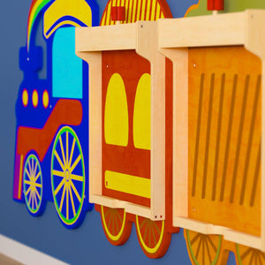 Bright Beginnings Commercial Grade Wooden Train STEAM Wall System with 5 Accessory Panel Holders