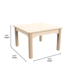 Bright Beginnings Commercial Grade Wooden Square Preschool Classroom Activity Table, 23.5"W x 14.5"H, Beech