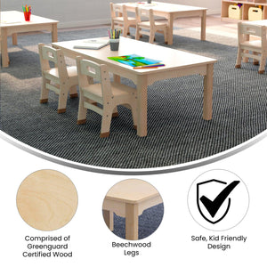 Bright Beginnings Commercial Grade Wooden Rectangular Preschool Classroom Activity Table, 23.5"W x 47.25"D x 14.5"H, Beech
