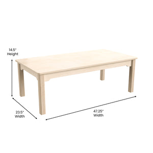 Bright Beginnings Commercial Grade Wooden Rectangular Preschool Classroom Activity Table, 23.5"W x 47.25"D x 14.5"H, Beech