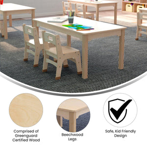 Bright Beginnings Commercial Grade Wooden Rectangular Preschool Classroom Activity Table, 23.5"W x 47.25"D x 18"H, Beech