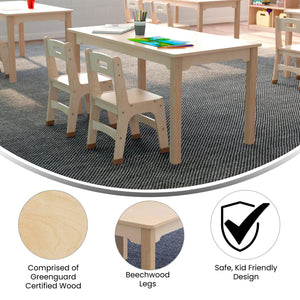 Bright Beginnings Commercial Grade Wooden Rectangular Preschool Classroom Activity Table, 23.5"W x 47.25"D x 21.25"H, Beech