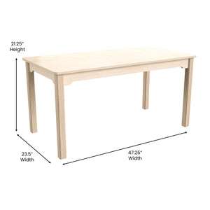 Bright Beginnings Commercial Grade Wooden Rectangular Preschool Classroom Activity Table, 23.5"W x 47.25"D x 21.25"H, Beech