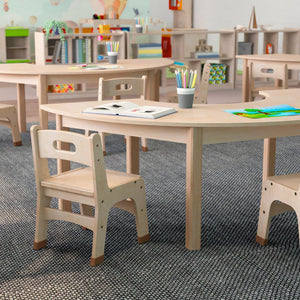 Bright Beginnings Commercial Grade Wooden Half Circle Preschool Classroom Activity Table, 29.5"W x 59"D x 18"H, Beech