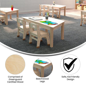 Bright Beginnings Commercial Grade Wooden Trapezoid Preschool Classroom Activity Table, 20.75"W x 47.25"D x 14.5"H, Beech