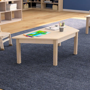 Bright Beginnings Commercial Grade Wooden Trapezoid Preschool Classroom Activity Table, 20.75"W x 47.25"D x 14.5"H, Beech