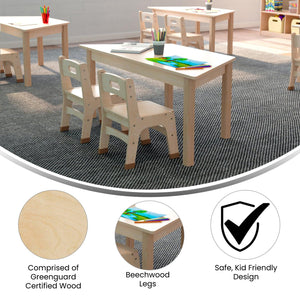 Bright Beginnings Commercial Grade Wooden Trapezoid Preschool Classroom Activity Table, 20.75"W x 47.25"D x 18"H, Beech