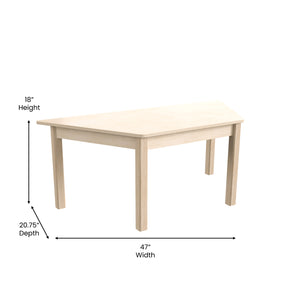 Bright Beginnings Commercial Grade Wooden Trapezoid Preschool Classroom Activity Table, 20.75"W x 47.25"D x 18"H, Beech