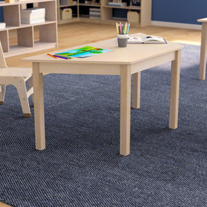 Bright Beginnings Commercial Grade Wooden Trapezoid Preschool Classroom Activity Table, 20.75"W x 47.25"D x 21"H, Beech