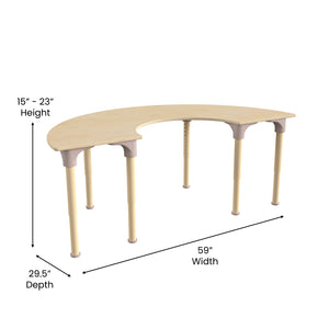 Bright Beginnings 59" Commercial Grade Wooden Half Circle Adjustable Height Classroom Activity Table, 15"H - 23"H, Beech