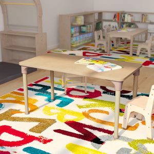 Bright Beginnings 23.5" x 47" Commercial Grade Wooden Rectangle Adjustable Height Classroom Activity Table, 15"H - 23"H, Beech