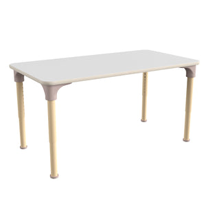 Bright Beginnings 23.5" x 47" Commercial Grade Wooden Rectangle Adjustable Height Classroom Activity Table, 15"H - 23"H, Beech/White