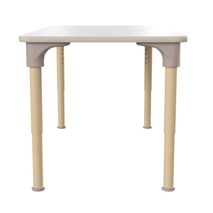 Bright Beginnings 23.5" x 47" Commercial Grade Wooden Rectangle Adjustable Height Classroom Activity Table, 15"H - 23"H, Beech/White