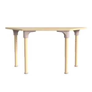 Bright Beginnings 47" Commercial Grade Wooden Trapezoid Adjustable Height Classroom Activity Table, 15"H - 23"H, Beech