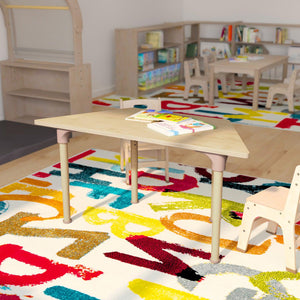 Bright Beginnings 47" Commercial Grade Wooden Trapezoid Adjustable Height Classroom Activity Table, 15"H - 23"H, Beech