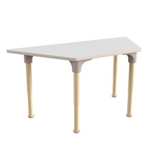 Bright Beginnings 47" Commercial Grade Wooden Trapezoid Adjustable Height Classroom Activity Table, 15"H - 23"H, Beech/White