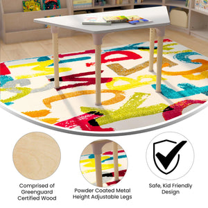 Bright Beginnings 47" Commercial Grade Wooden Trapezoid Adjustable Height Classroom Activity Table, 15"H - 23"H, Beech/White