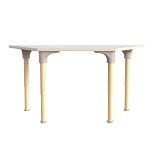 Bright Beginnings 47" Commercial Grade Wooden Trapezoid Adjustable Height Classroom Activity Table, 15"H - 23"H, Beech/White