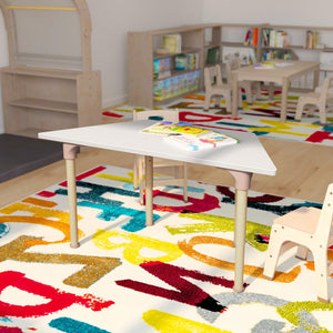 Bright Beginnings 47" Commercial Grade Wooden Trapezoid Adjustable Height Classroom Activity Table, 15"H - 23"H, Beech/White