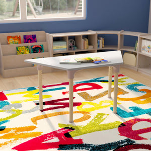 Bright Beginnings 47" Commercial Grade Wooden Trapezoid Adjustable Height Classroom Activity Table, 15"H - 23"H, Beech/White