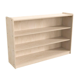 Bright Beginnings Commercial Grade Extra Wide 3 Shelf Wooden Classroom Open Storage Unit, Natural Finish