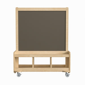 Bright Beginnings Commercial Grade Wooden Mobile Dual Sided 2 Person Art Station with Bottom Cubby Storage, Natural Finish