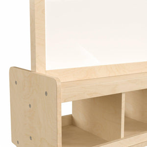 Bright Beginnings Commercial Grade Wooden Mobile Dual Sided 2 Person Art Station with Bottom Cubby Storage, Natural Finish