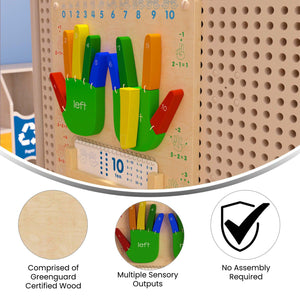 Bright Beginnings Commercial Grade STEAM Wall Activity Board with Natural Finish and Multicolor Accents, Counting