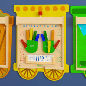 Bright Beginnings Commercial Grade STEAM Wall Activity Board with Natural Finish and Multicolor Accents, Counting