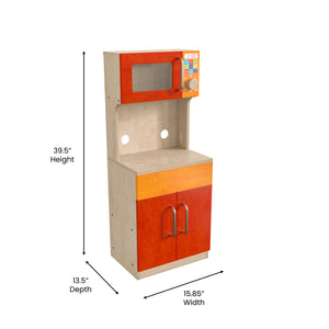 Bright Beginnings Commercial Grade Wooden Children's Kitchen Cabinet with Microwave