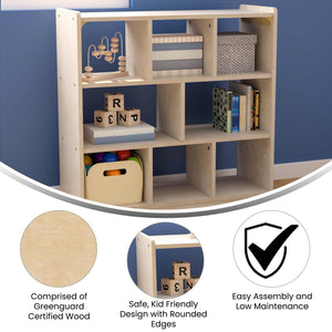 Bright Beginnings Commercial Grade 8 Section Modular Wooden Classroom Open Storage Unit, Natural Finish