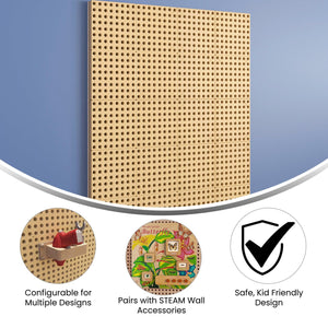 Bright Beginnings Commercial Grade Multipurpose Modular STEAM Wall Peg System Panel, 31.5"L x 47.2"H, Natural Finish