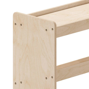 Bright Beginnings Commercial Space Saving Wooden Mobile Classroom Storage Cart with 3 Angled Shelves, Natural Finish