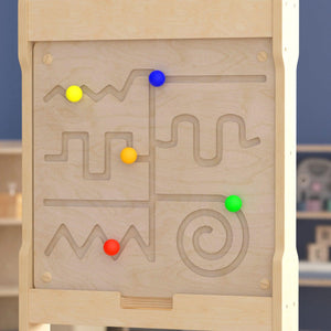 Bright Beginnings Commercial Grade STEAM Wall Activity Board with Natural Finish and Multicolor Accents, Maze Motor Skills