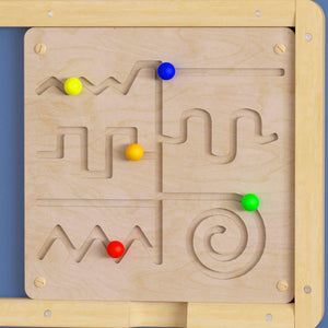 Bright Beginnings Commercial Grade STEAM Wall Activity Board with Natural Finish and Multicolor Accents, Maze Motor Skills