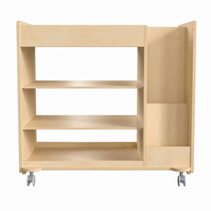 Bright Beginnings Commercial Grade Wooden Mobile Storage Cart with Space Saving Vertical and Horizontal Storage Compartments, Natural Finish