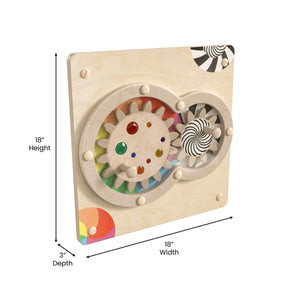 Bright Beginnings Commercial Grade STEAM Wall Activity Board with Natural Finish and Multicolor Accents, Turning Gears