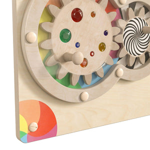 Bright Beginnings Commercial Grade STEAM Wall Activity Board with Natural Finish and Multicolor Accents, Turning Gears