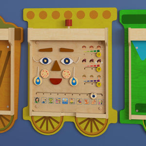 Bright Beginnings Commercial Grade STEAM Wall Activity Board with Natural Finish and Multicolor Accents, Feelings and Moods