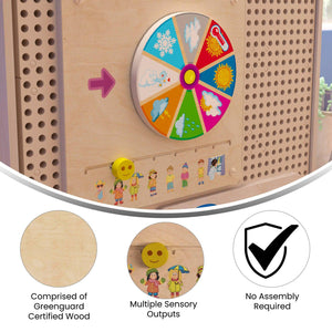 Bright Beginnings Commercial Grade STEAM Wall Activity Board with Natural Finish and Multicolor Accents, Weather