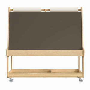 Bright Beginnings Commercial Grade Wooden Mobile Dual Sided 4 Person Art Station with Bottom Shelf Storage, Natural Finish