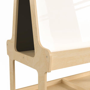 Bright Beginnings Commercial Grade Wooden Mobile Dual Sided 4 Person Art Station with Bottom Shelf Storage, Natural Finish