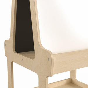 Bright Beginnings Commercial Grade Wooden Mobile Dual Sided 2 Person Art Station with Bottom Shelf Storage, Natural Finish